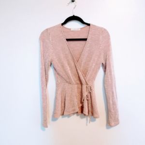 Caution to the wind striped faux wrap top with long sleeves.  Tag removed, size